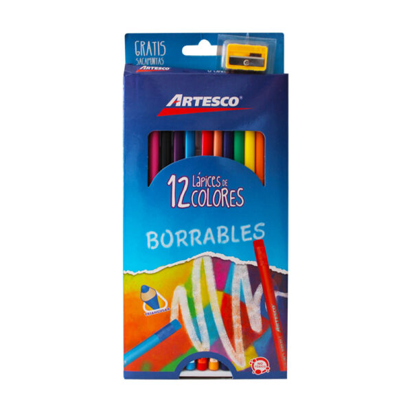 Artículos Escolares - Artesco Lápices de colores Triangulares Borrables - 12 unidades