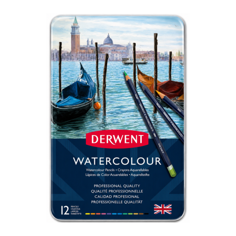DERWENT WATERCOLOUR 12 COL caja metálica con 12 lápices acuarelables de calidad profesional