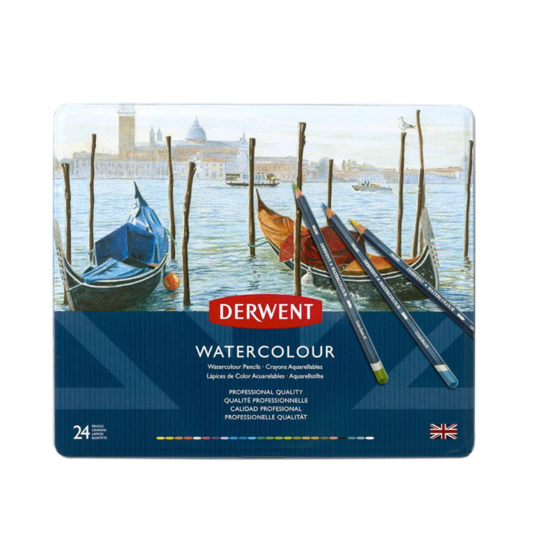 DERWENT WATERCOLOUR 24 COL caja metálica con lápices acuarelables de calidad profesional