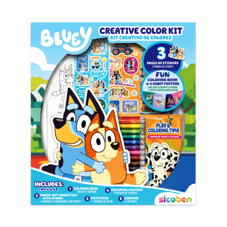 SICOBEN KIT CREATIVO BLUEY con libro para colorear, stickers, pósters y crayones para niños