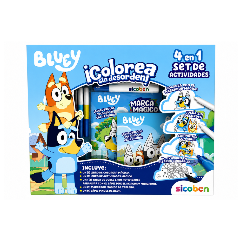 BLUEY 4 EN 1 ACTIVIDADES set creativo con libro para colorear y marcador mágico