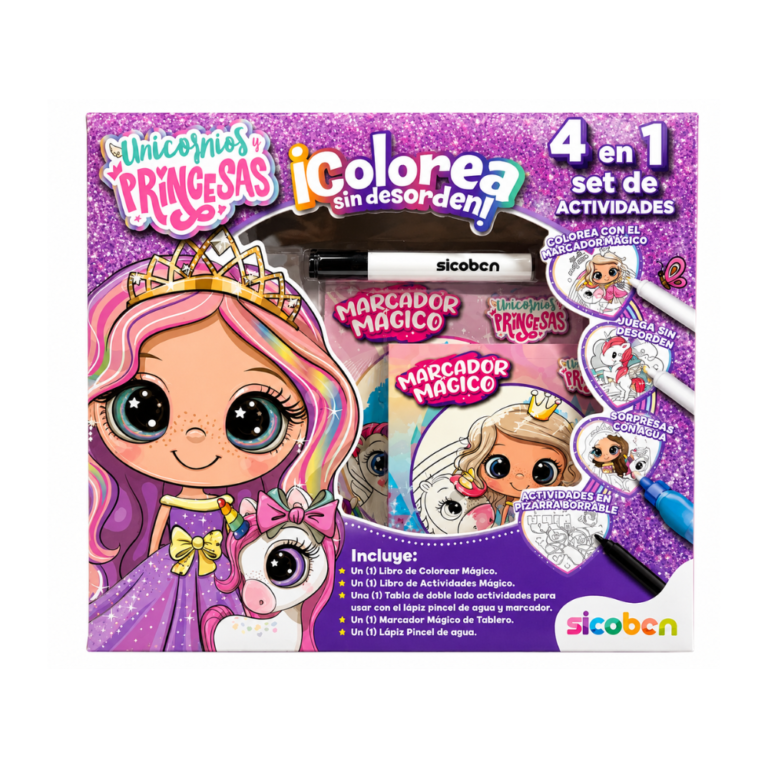 SICOBEN UNICORNIOS Y PRINCESAS 4 EN 1 con marcador mágico y actividades infantiles