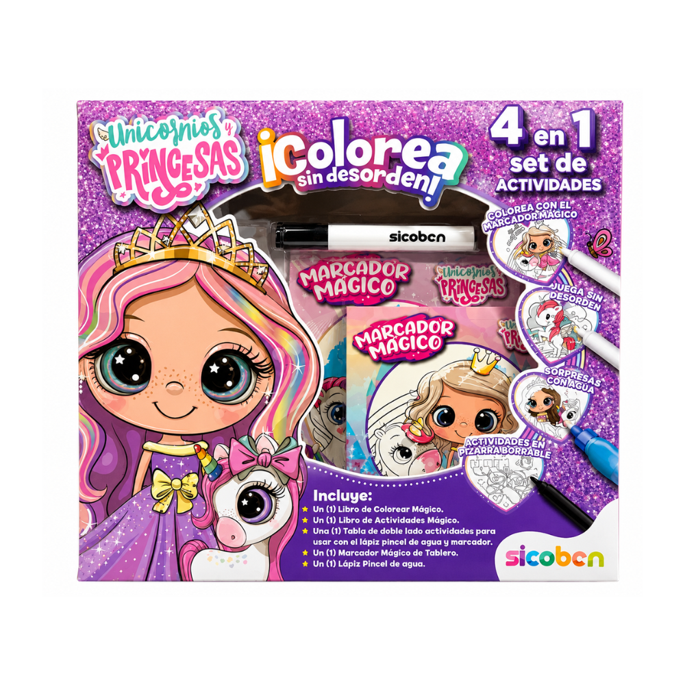 SICOBEN UNICORNIOS Y PRINCESAS 4 EN 1 SICOBEN UNICORNIOS Y PRINCESAS 4 EN 1 con marcador mágico y actividades infantiles
