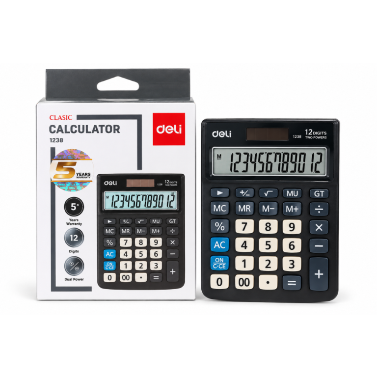 Deli calculadora de escritorio negra E837 de 12 dígitos