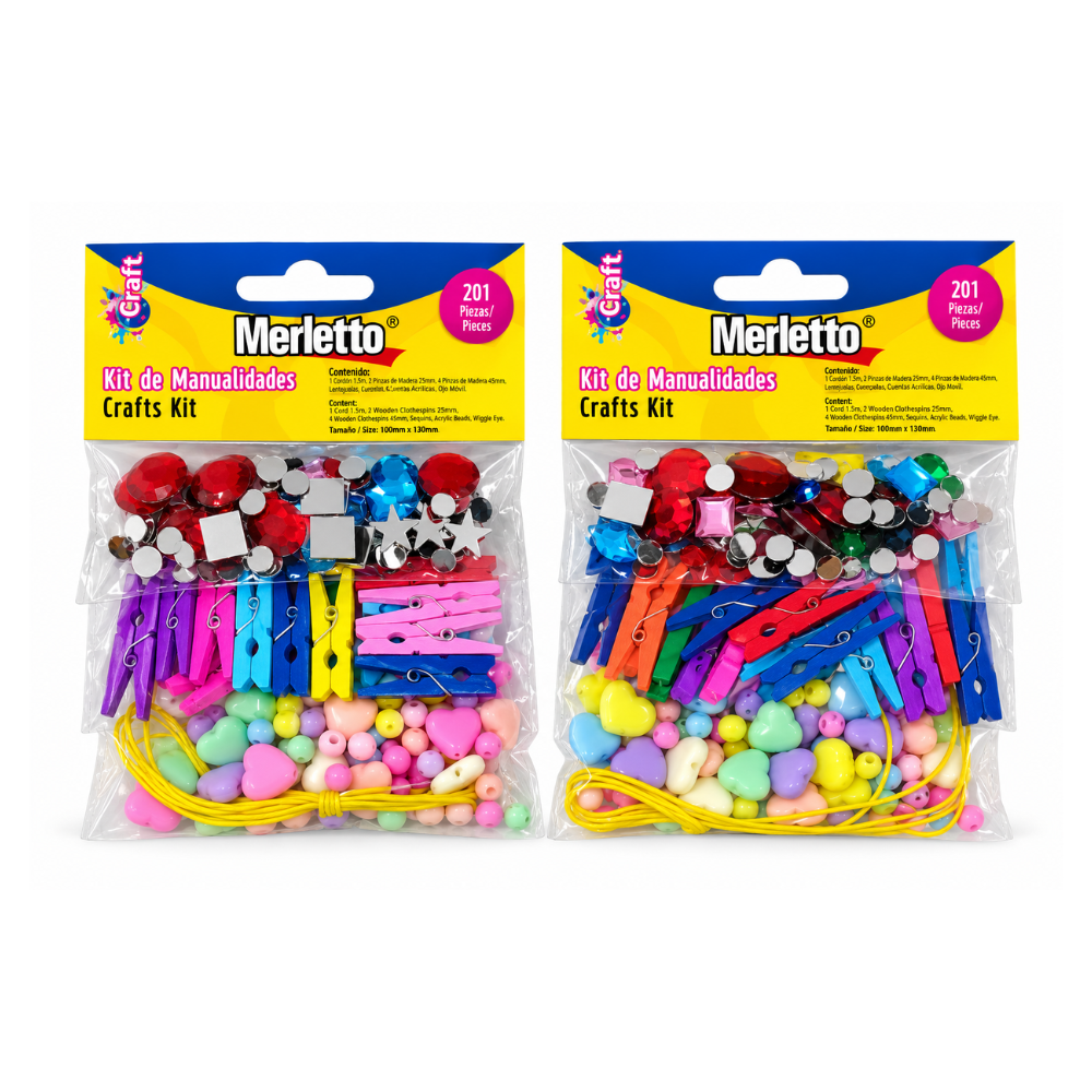 21879 MERLETTO SET DE MANUALIDADES 201 PCS DIAMANTES + PINZAS DE MADERA Merletto Set de Manualidades 201 Piezas